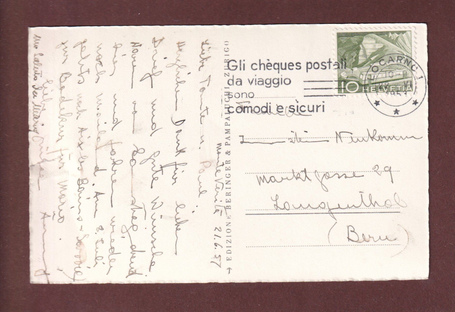 Cartoline postali: ASCONA - Monte Verita - 1953 – Usato da Pully venduto da nicecards-shop 1