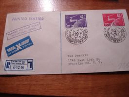 Flugbrief Israel - USA 1950, Sonder-o TouringClub, UPU-Marke