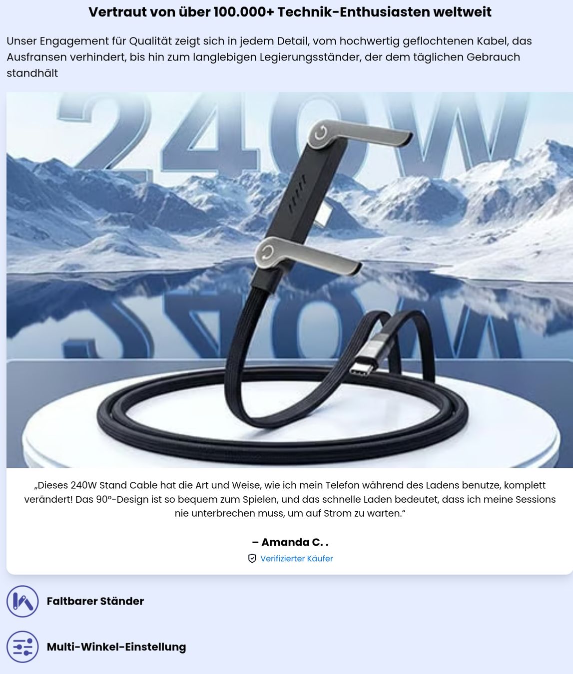 Cavi: 240 Watt Lade-Datenkabel 150 cm – Nuovo e nell'imballaggio originale da Winterthur venduto da Pcline1 2