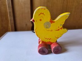 Vintage Holz Spielzeug Ente auf Rollen Nachziehente