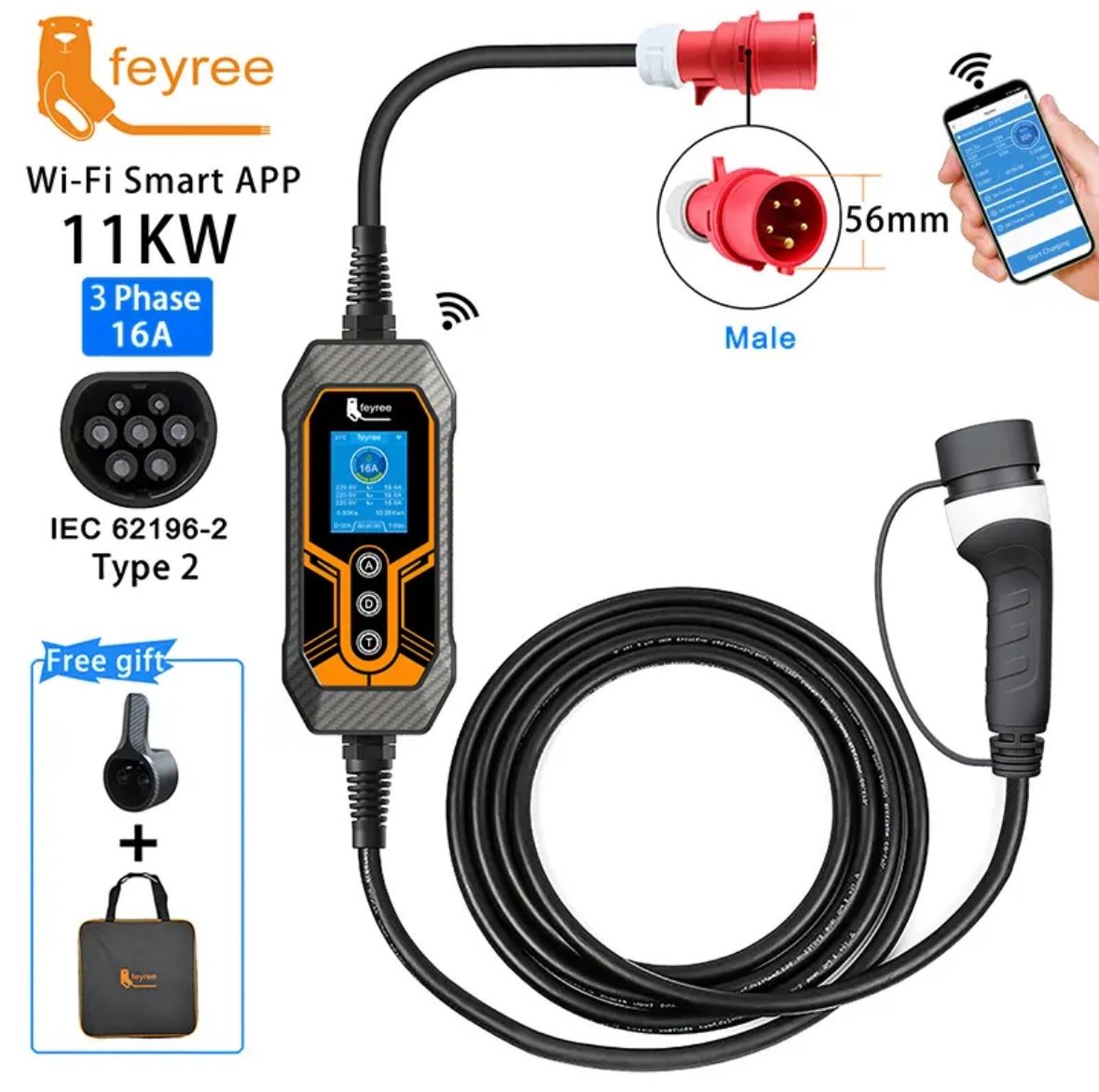 Batterie-Ladegeräte: Mobile Wallbox 11kw mit App Steuerung 16A CEE Stecker 3Phase – Neu und originalverpackt aus Aathal-Seegräben von ECOPLUG