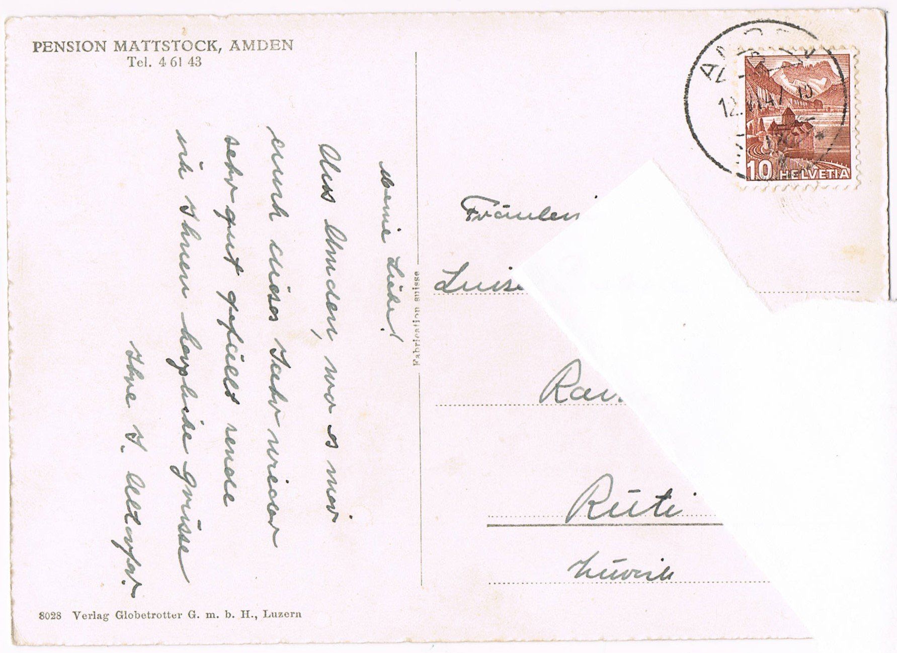 Cartoline postali: AMDEN mit Mattstock, gel.1947 – Usato da Buchs AG venduto da Baerfisch 1