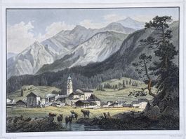 Antiker kolorierter Stahlstich "Das Albulatal" um 1860