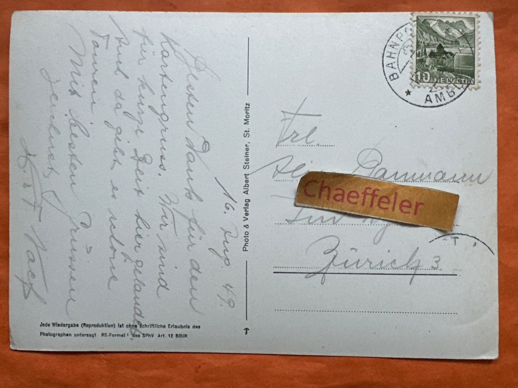 Cartes postales: 1949  Silvaplanersee, und Silsersee, Graubünden – D'occasion à Zürich par Chaeffeler 1