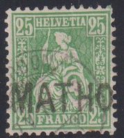 Sitzende Helvetia 25 mit Stabstempel MATHON (GR)+++