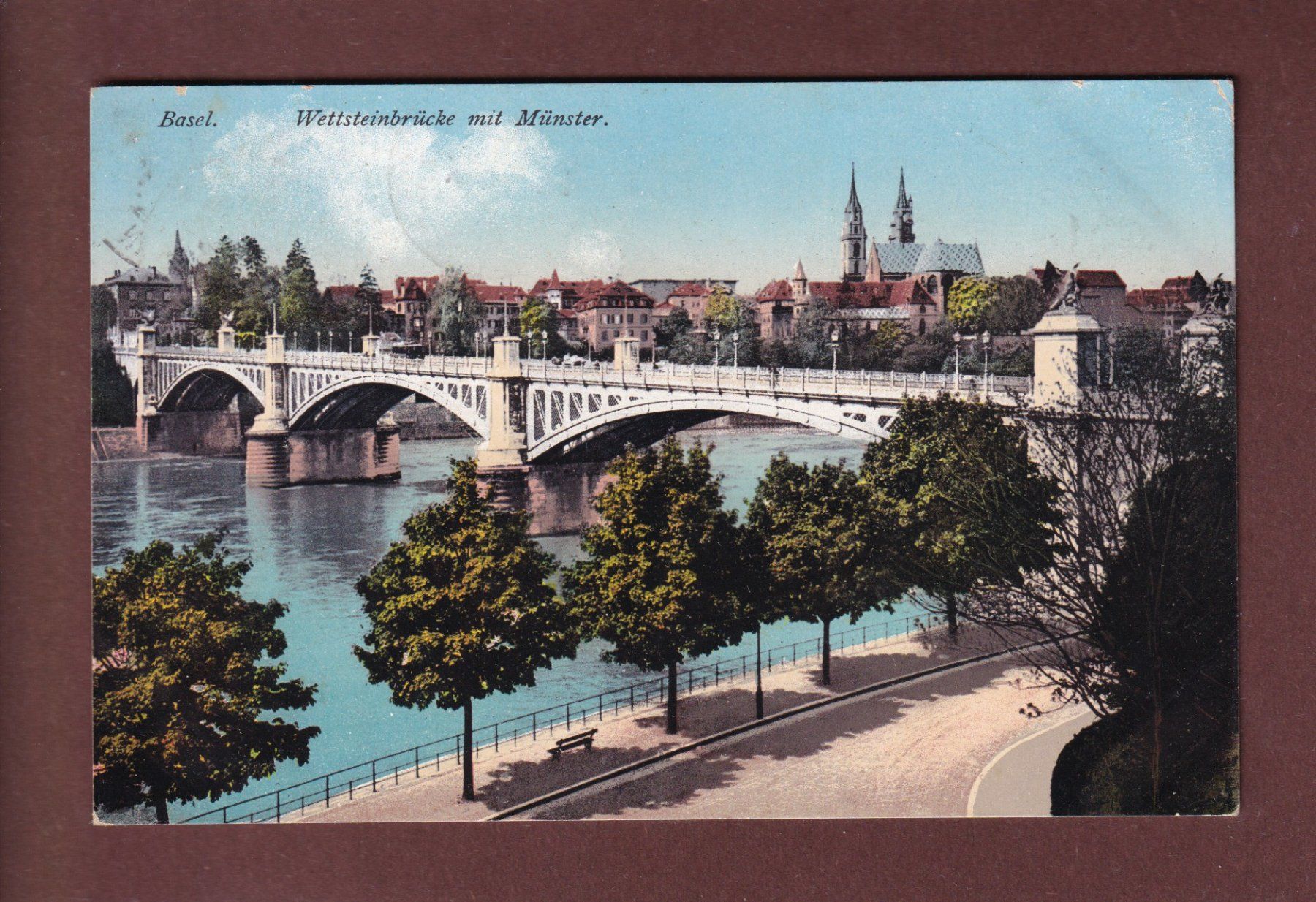 Cartoline postali: BASEL - Wettsteinbrücke - 1909 – Usato da Pully venduto da nicecards-shop