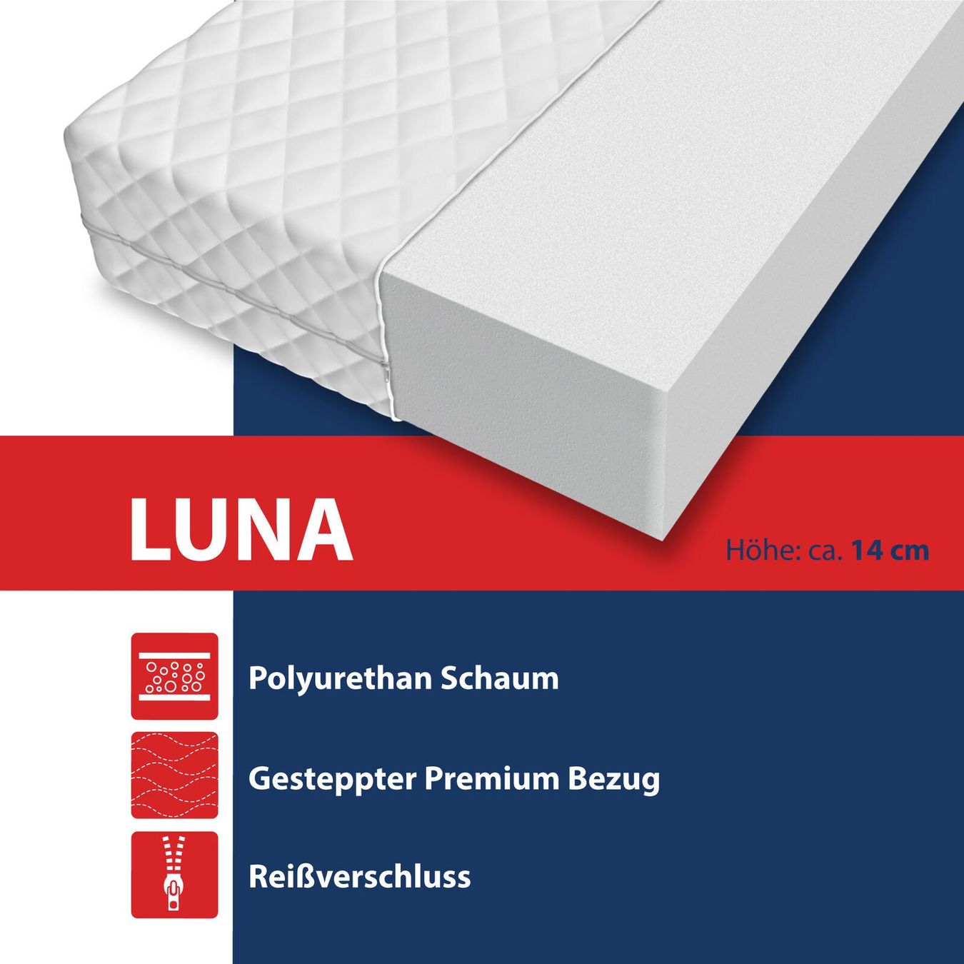Matratzen: Matratze 160x200 - LUNA - H3 - 14cm – Neu und originalverpackt aus Wallenwil von toesstal-vertrieb