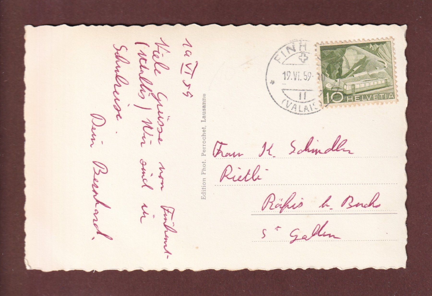 Cartoline postali: FINHAUT - Les Perrons - 1959 – Usato da Pully venduto da nicecards 1