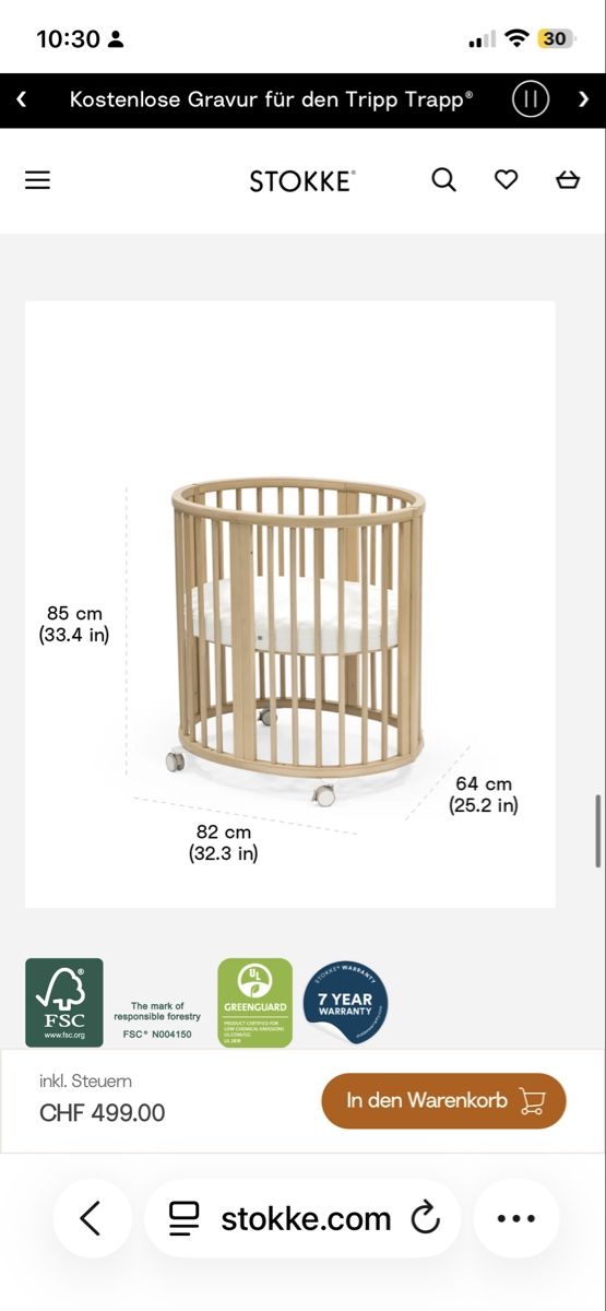 Betten: Stokke mini Baby Crib Grey with Wheels  – Neu (gemäss Beschreibung) aus Kilchberg ZH von Findyourself 2