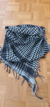 Kufiya Tuch schwarz-graublau Kariert mit Fransen