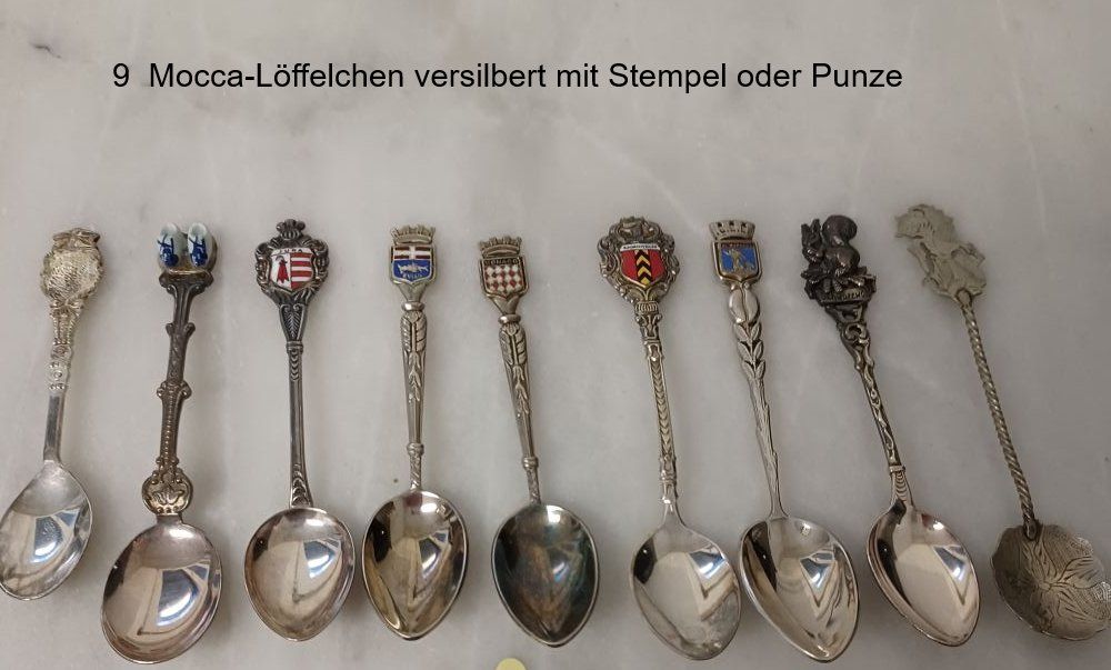Cucchiai: MOCCA-LÖFFELCHEN mit Punzen 9 Stück (Silber & versilbert) – Usato da Basel venduto da frassi