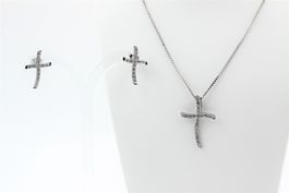 Brillant Kreuz Ohrstecker & Anhänger 18K Weissgold *S3110