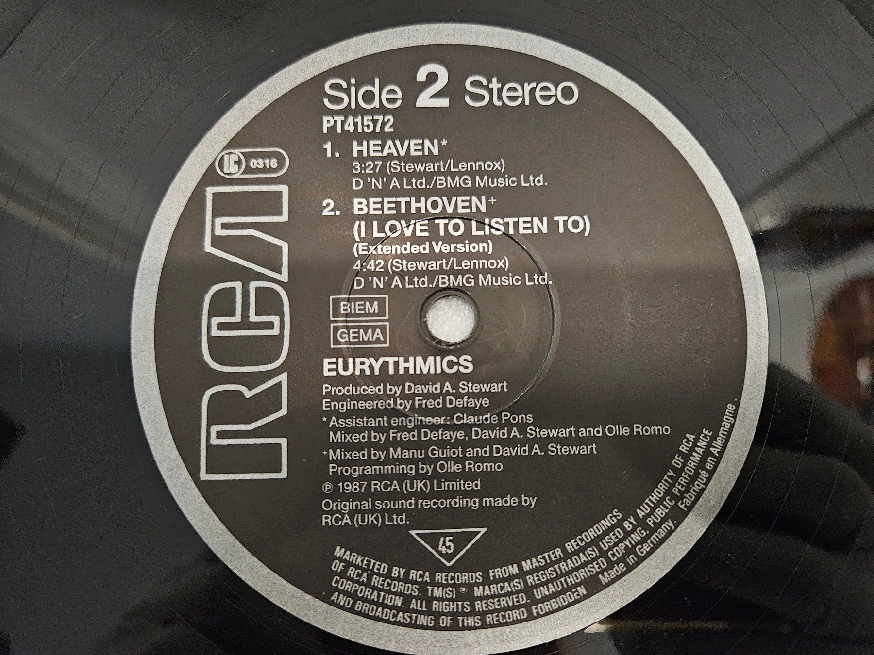 Dischi in vinile: Eurythmics – Beethoven (Maxi, Synth-pop) – Usato da Uster venduto da Vinyl-Leidenschaft 5
