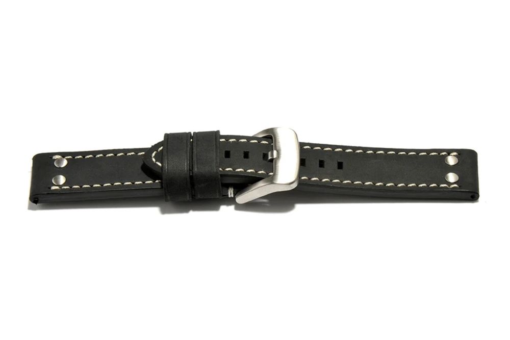 Bracciali & Braccialetti: Uhrenarmband extra stark Leder Vintage 2 Niet 22mm schwarz – Nuovo e nell'imballaggio originale da Wittenbach venduto da uhrenzubehoer24 2