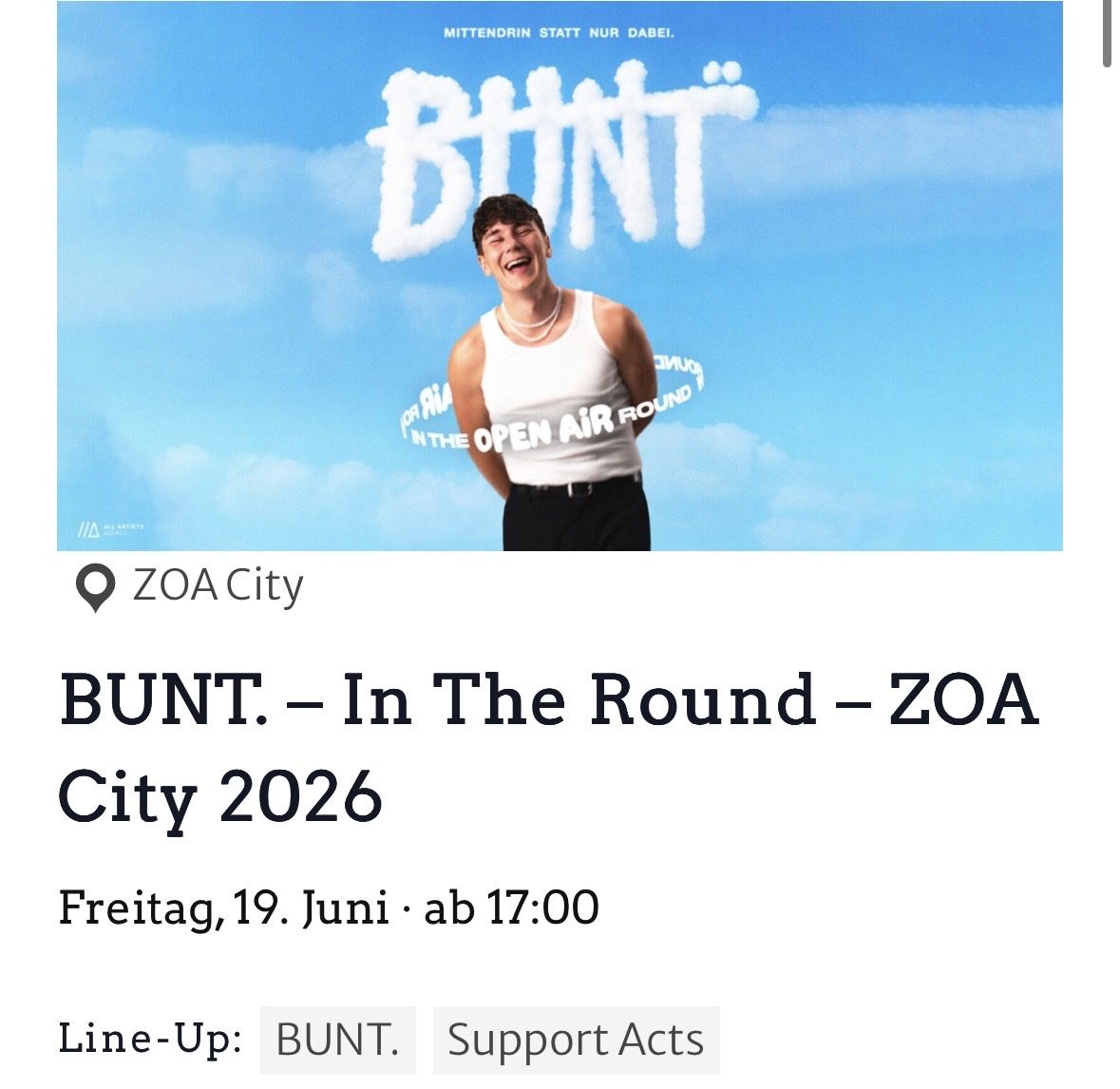 Tickets: 1x Ticket BUNT.  – Neu und originalverpackt aus Widen von mapj