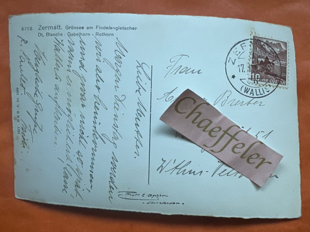 Cartoline postali: 1942 Zermatt Günsee am Findelengletscher – Usato da Zürich venduto da Chaeffeler 1