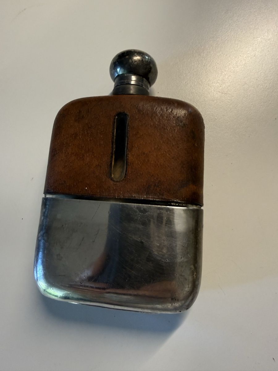 Bottiglie: Vintage Flachmann, Leder und vermutlich versilbert England – Usato da BASEL venduto da zum_schneugge 4