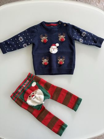 C&A Baby Xmas Set - festive sweater & leggings, 9-12M 80