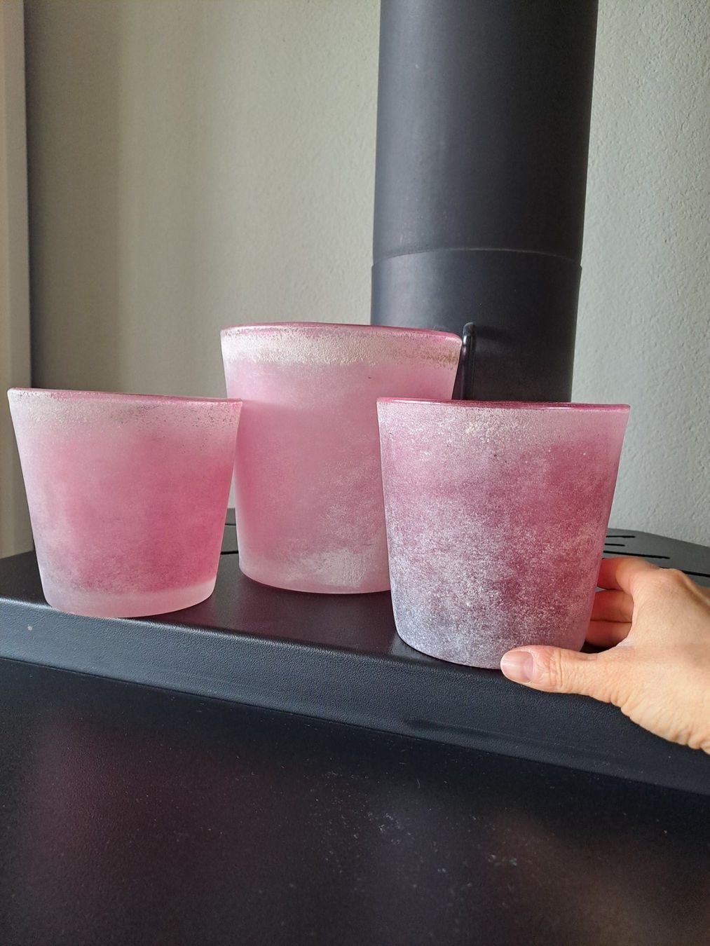Alle Dekorationen: Windlichter rosa aus massivem gefrostetem Glas, 3-er Set – Gebraucht aus Volketswil von ronbons 2