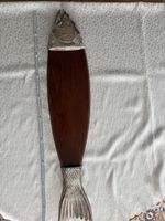 Holzbrett Servierbrett Fisch mit Silber Details, Top!