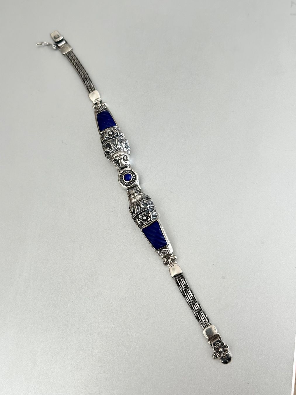 Bracciali & Braccialetti: Vintage 925er Silber Armband, mit Lapislazul – Usato da Onex venduto da Antiqueshow 2