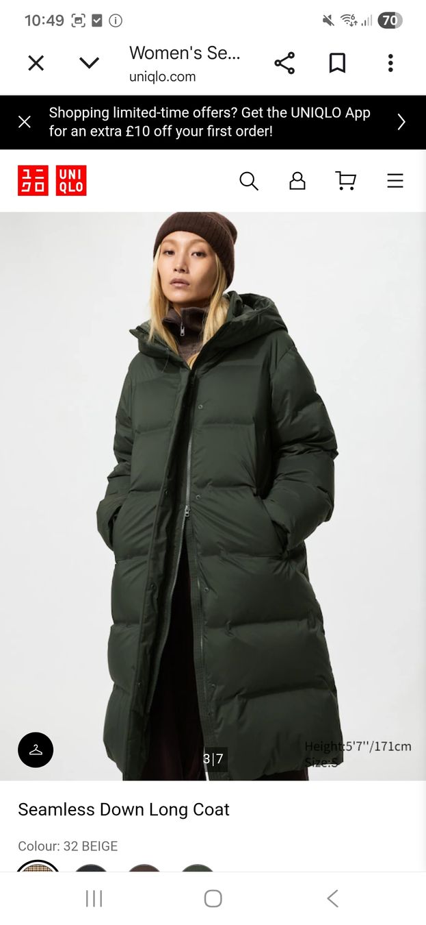 Uniqlo Mäntel: Uniqlo Olive Green Seamless Down Long Coat - Winter M – Gebraucht aus Cham von Drukkerij