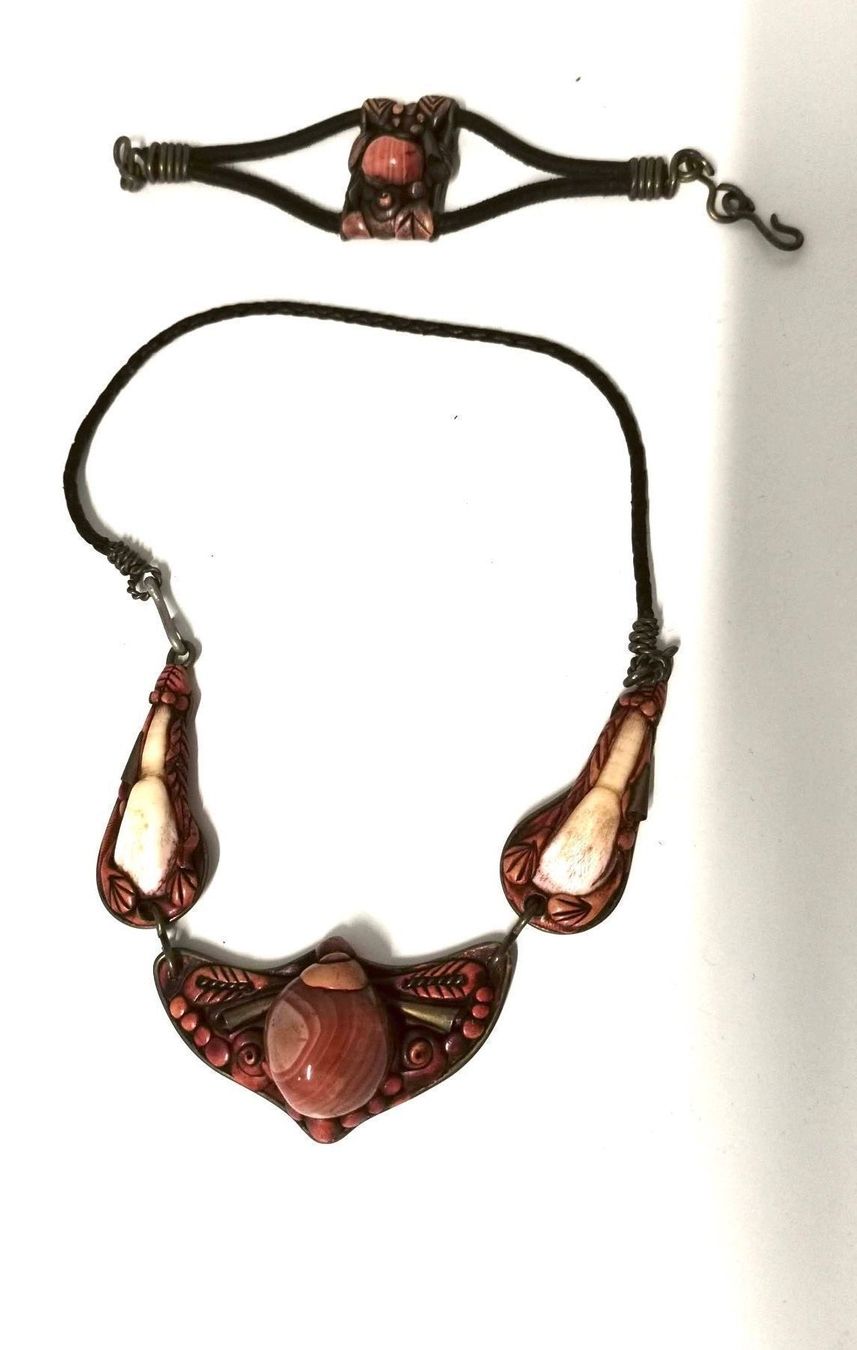 Catenine: Boho Halskette Leder mit passendem Armband - Achat Statement – Usato da Arlesheim venduto da Eli_77 3