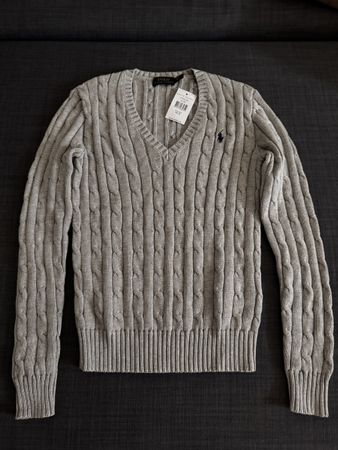 Pull Polo Ralph Lauren gris col V taille XS neuf