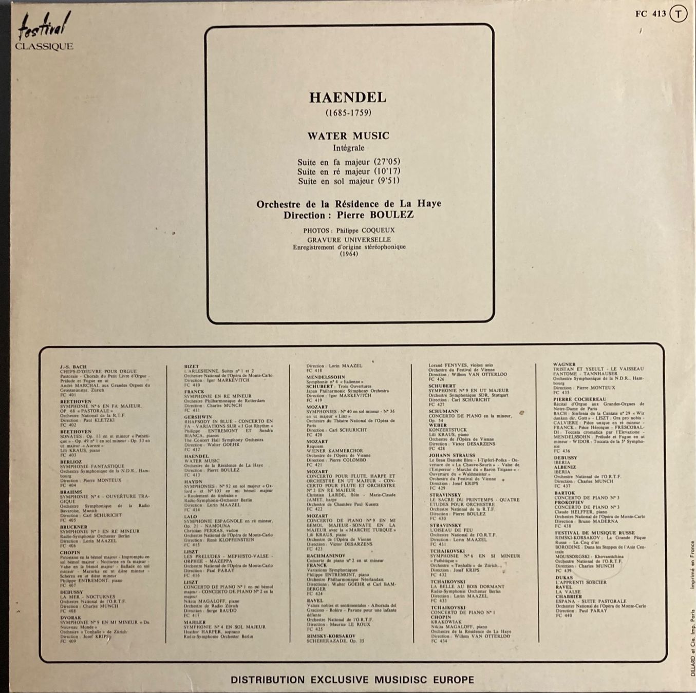 Dischi in vinile: HAENDEL..... - WATER MUSIC – Usato da Poliez-Pittet venduto da Newtown-Records 1