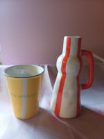 neu: Keramikvase und Becher gestreift "Bon Appétit"