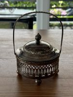 Korb mit Deckel und Glas Einsatz, Zuckerdose Vintage