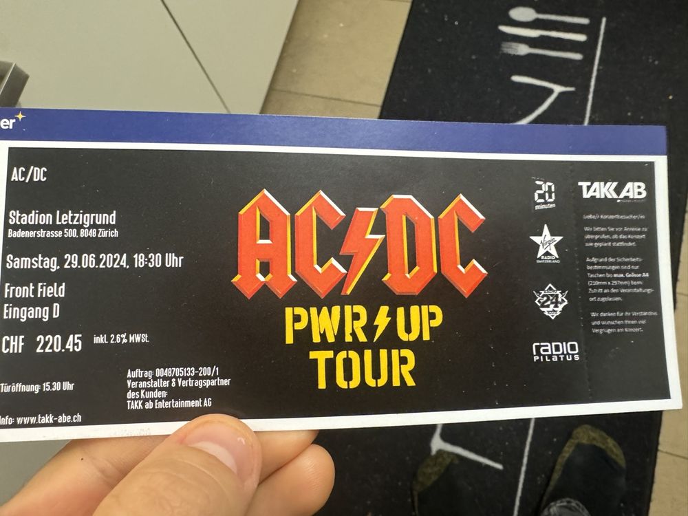 Ac dc Ticket Zurich Front Eingang D (Neu (gemäss Beschreibung)) in ...