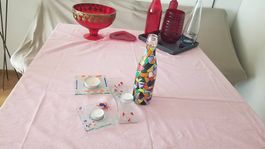 Rote Glasschale mit Goldrand, Vintage, Deko Herbstzeit!