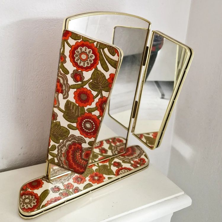 Miroir Vintage Rétro Cadre Bleu-marron 33,5x26 Cm - Occasion, Style Ancien, Parfait Pour La Décoration