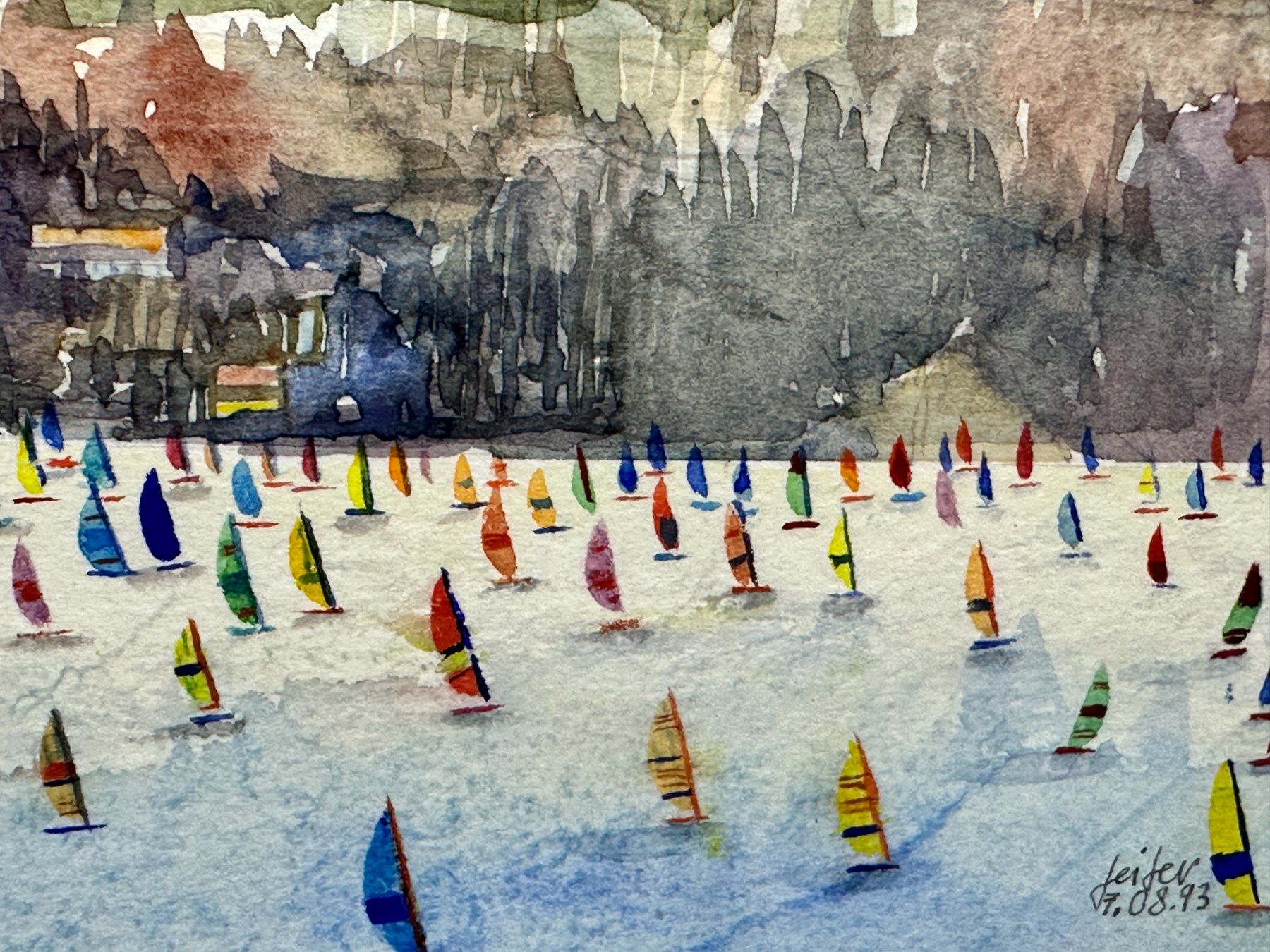 Gemälde: Aquarelle sur papier "Régate sur le Léman" Signée – Gebraucht aus Morges von vintix 4
