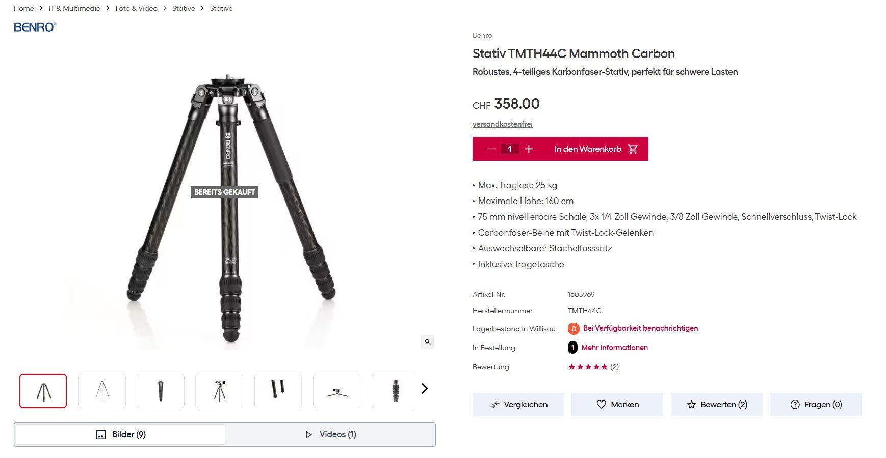 Benro Treppiedi & Teste: Benro Stativ mit Gimbal - neu und ungebraucht!! – Nuovo (secondo la descrizione) da Kriegstetten venduto da Tamandua 1