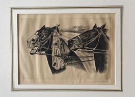 Ebersbach, signiert, Orig. Radierung, Pferde, 24 x 48 cm
