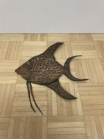 Vintage Fisch Skulptur Kupferblech Wandskulptur Mid century