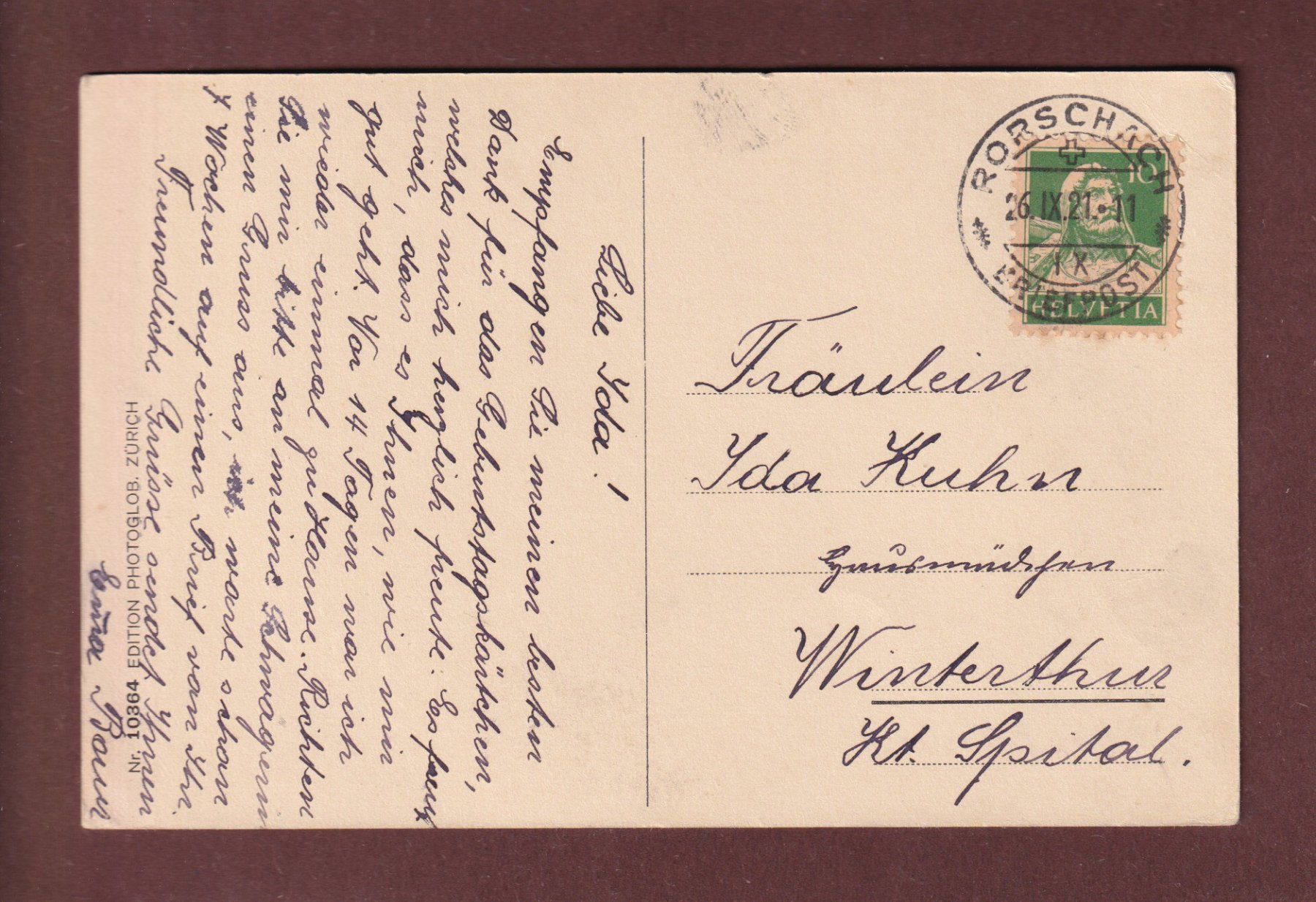 Cartes postales: RORSCHACH - Kirche - 1921 – D'occasion à Pully par nicecards-shop 1