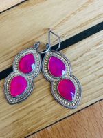 Boucles d'oreilles argent 925 pierres roses longueur 5.5cm