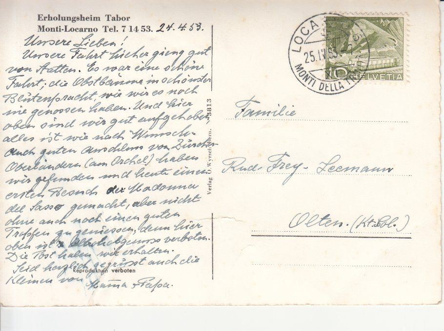 Cartoline postali: Monti Tabor 1953 – Usato da Bürglen TG venduto da StampGraf 1