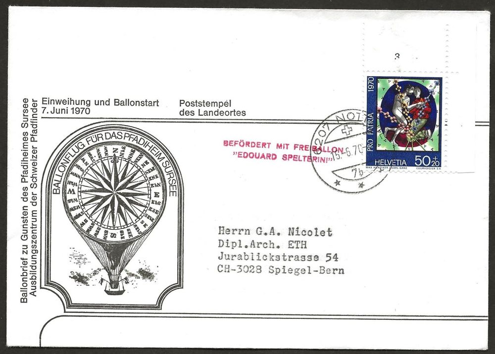 Flugpost Ballon 1970 Schweiz Sursee Nottwil Luftpost Dolder | Kaufen ...