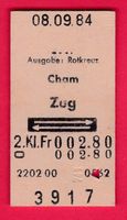 SBB KARTONBILLETT, CHAM-ZUG, RETOUR, 2.KLASSE, 8.9.1984