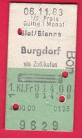 KARTON BILLETT, BIEL/BIENNE - BURGDORF,1.KLASSE,RETOUR,HALBT