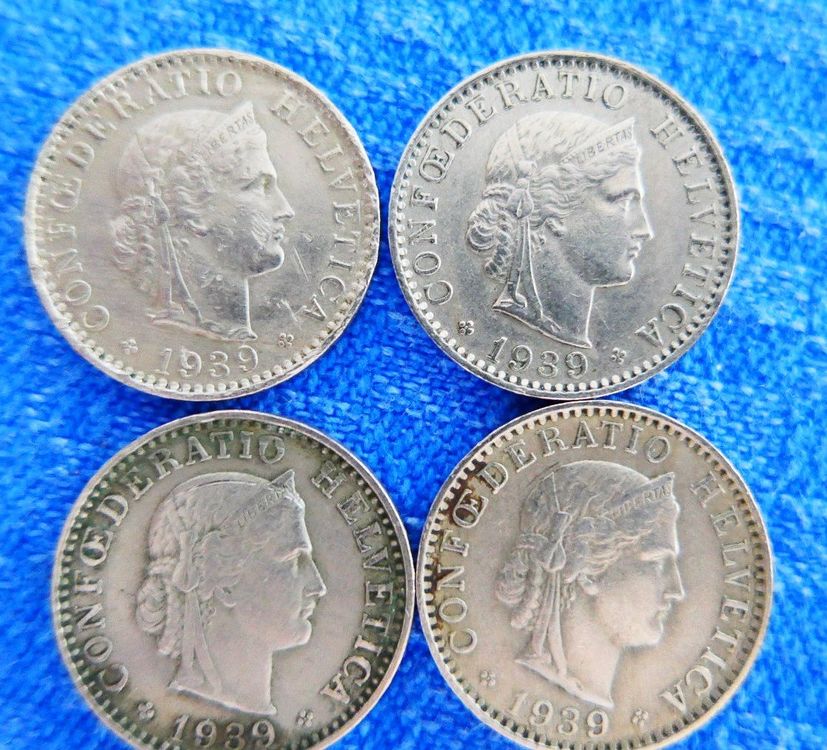 Tutti le monete: 4 x 20 Rappen aus dem Jahr 1939 – Usato da Glattpark(Opfikon) venduto da Latouret 1