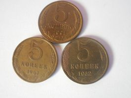 3 x  5 Kopeke CCCP  1961/1962/1991