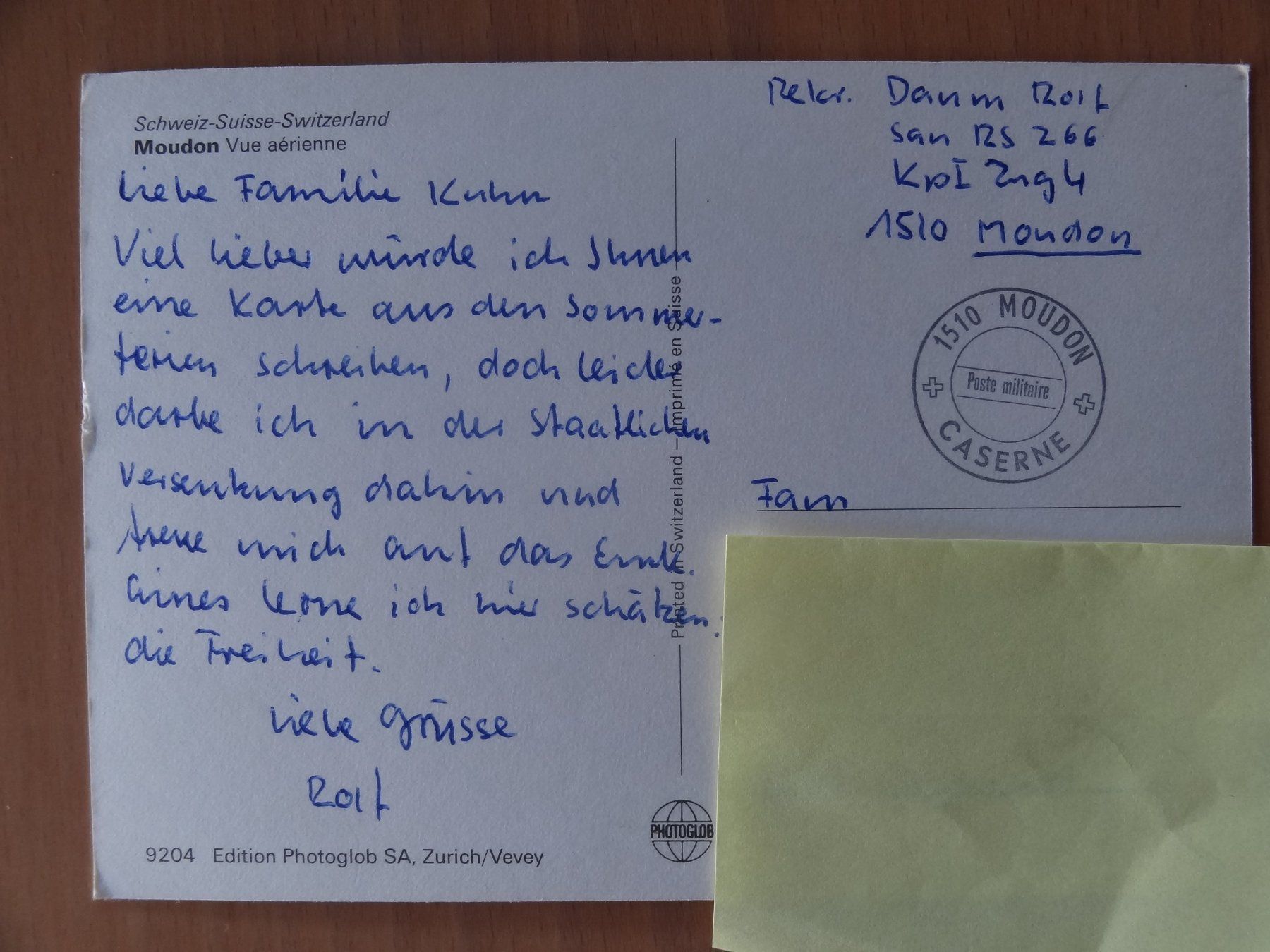Cartoline postali: Moudon - vue aérienne - poste militaire – Usato da St Léonard venduto da Riglin 1