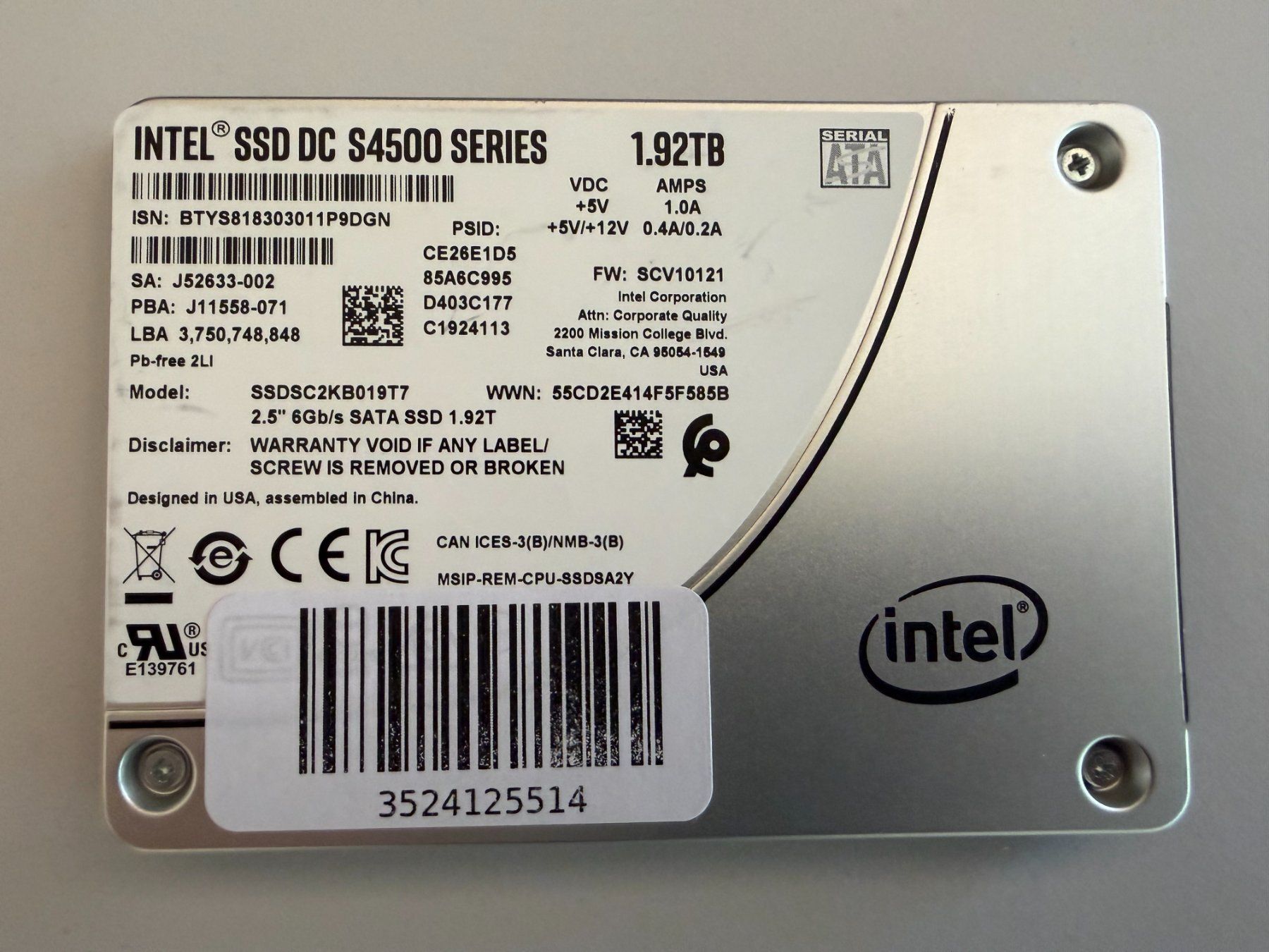 Intel Dischi rigidi: Intel SSD DC S4500 1.92TB SSDSC2KB019T7 SATA Enterprise – Usato da Pratteln venduto da HMW-Solutions