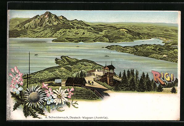 Cartoline postali: Litho Rigi, Panorama mit Wasser und den  – Usato da Berlin venduto da bartko-reher