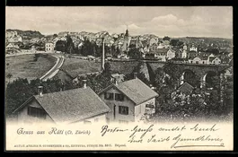 AK Rüti /Zürich, Ortsansicht mit Viadukt und Kirche